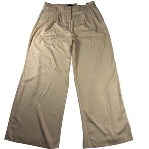 Ann Taylor Wide Leg Beige Pleated Rayon Trousers Minimalist Office Chic Women 14